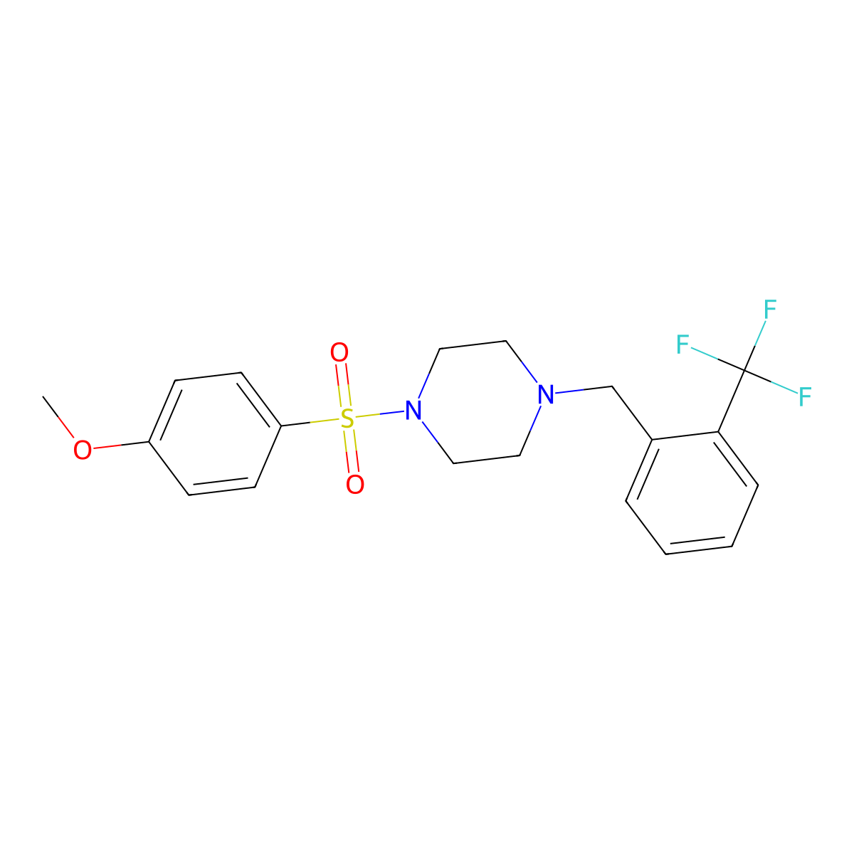 1-[(4-Methoxyphenyl)sulfonyl]-4-[2-(trifluoromethyl)benzyl]piperazine molecular structure, CAS 425392-20-7