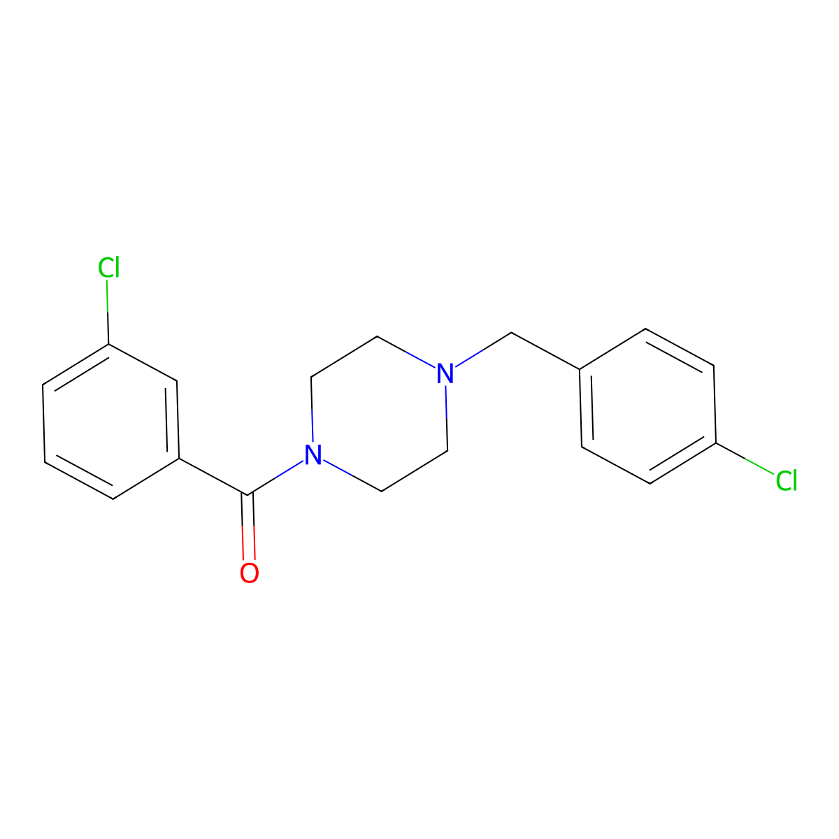 (3-Chlorophenyl)-[4-[(4-chlorophenyl)methyl]piperazin-1-yl]methanone molecular structure, CAS 425392-21-8