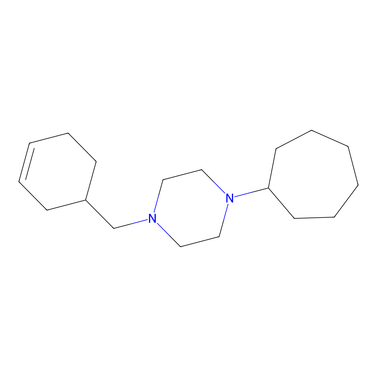 1-Cycloheptyl-4-(cyclohex-3-en-1-ylmethyl)piperazine molecular structure, CAS 425392-27-4
