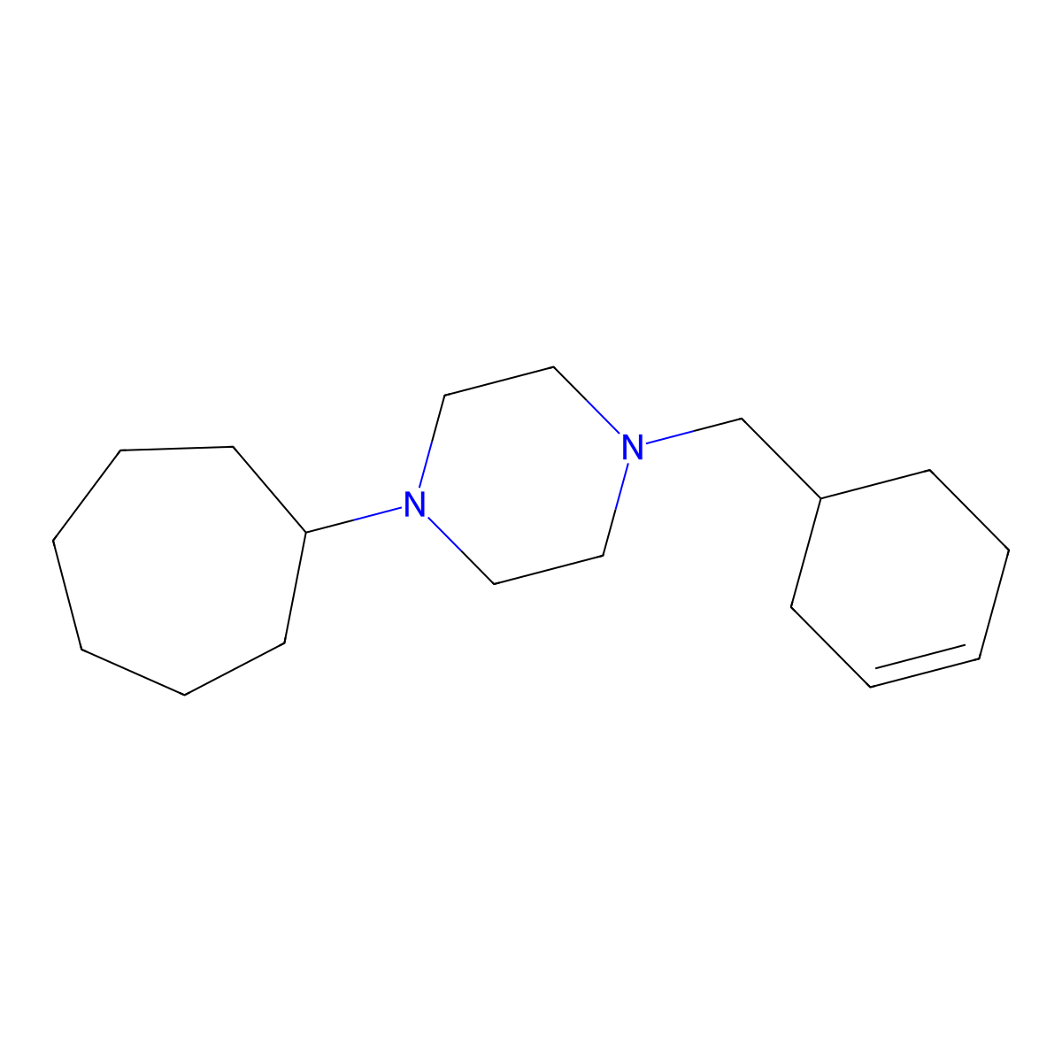 1-Cycloheptyl-4-(cyclohex-3-en-1-ylmethyl)piperazine molecular structure, CAS 425392-27-4