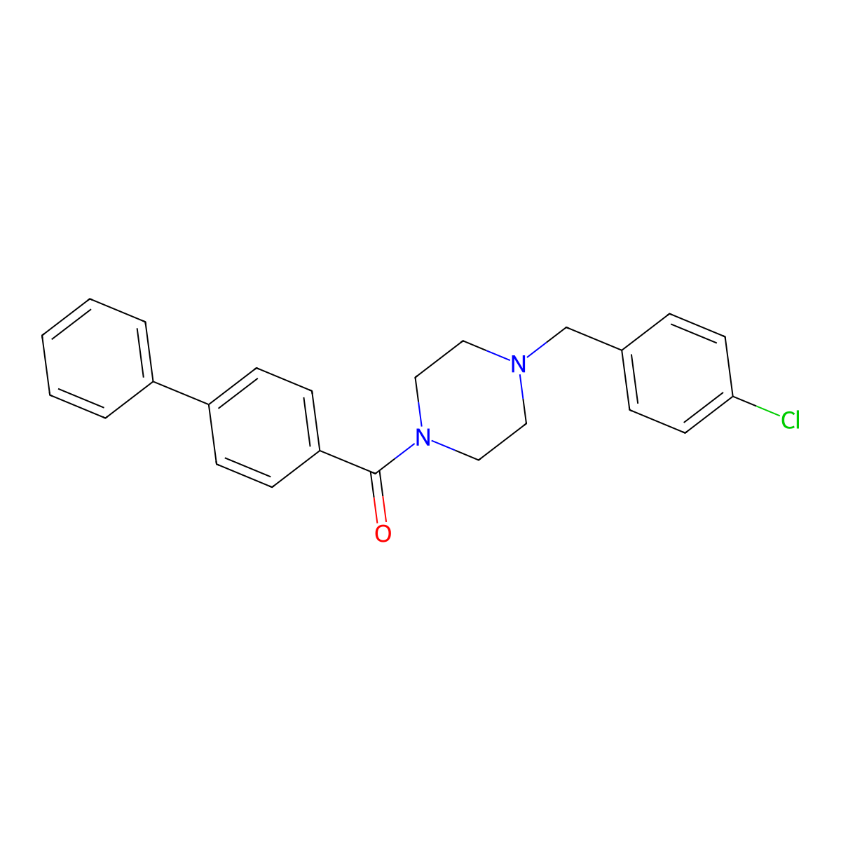Biphenyl-4-yl[4-(4-chlorobenzyl)piperazin-1-yl]methanone molecular structure, CAS 425392-41-2