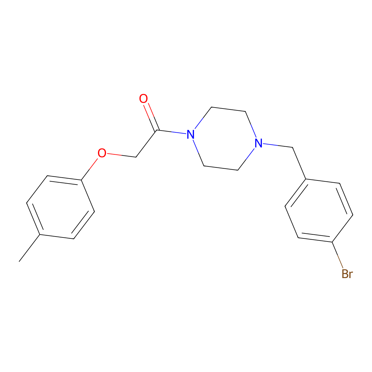 1-[4-[(4-Bromophenyl)methyl]piperazin-1-yl]-2-(4-methylphenoxy)ethanone molecular structure, CAS 425392-43-4