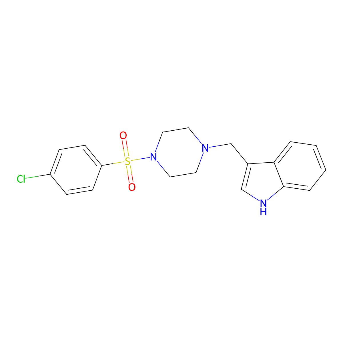 3-({4-[(4-chlorophenyl)sulfonyl]-1-piperazinyl}methyl)-1H-indole molecular structure, CAS 425395-04-6