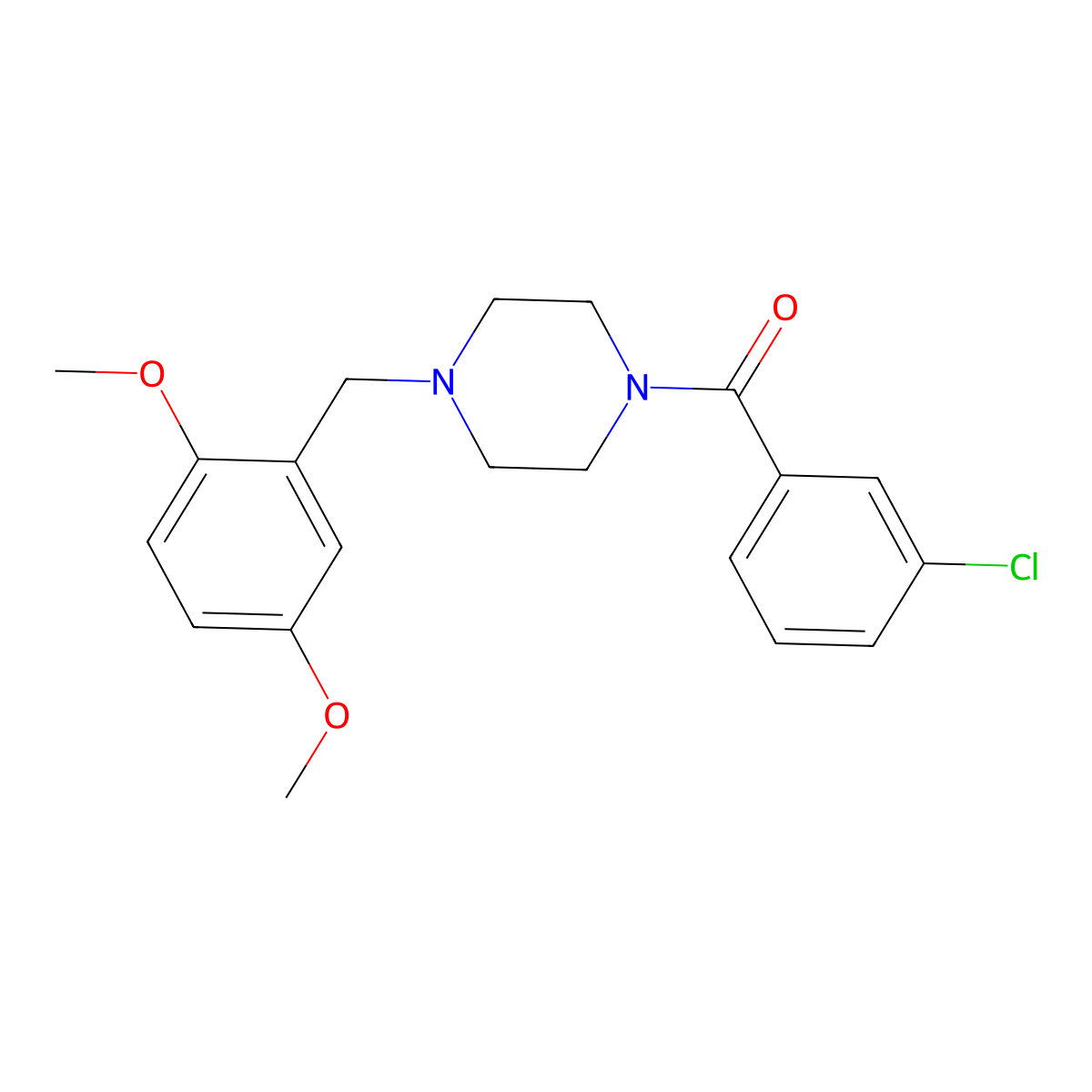 (3-Chlorophenyl)-[4-[(2,5-dimethoxyphenyl)methyl]piperazin-1-yl]methanone molecular structure, CAS 425395-12-6