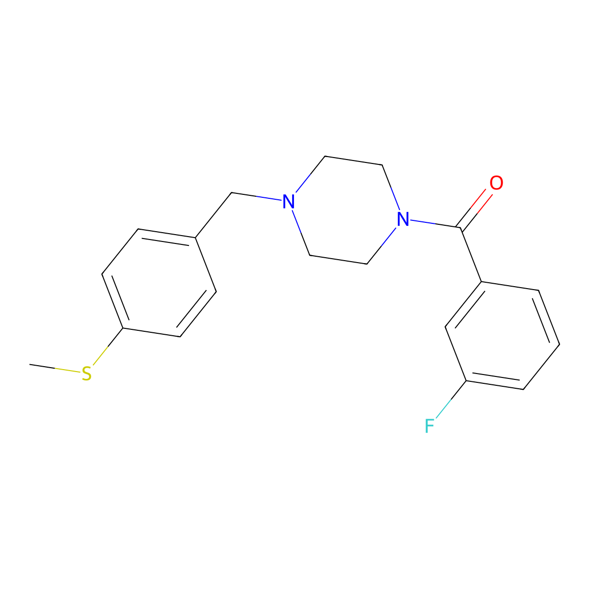 (3-Fluorophenyl)-[4-[(4-methylsulfanylphenyl)methyl]piperazin-1-yl]methanone molecular structure, CAS 425395-26-2