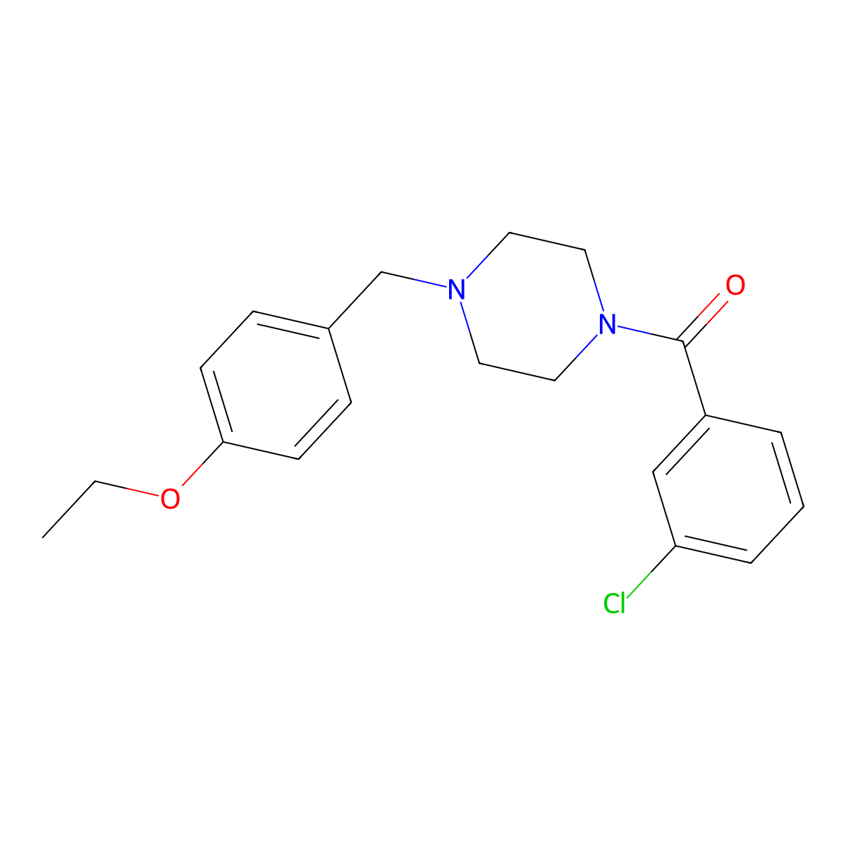 (3-Chlorophenyl)-[4-[(4-ethoxyphenyl)methyl]piperazin-1-yl]methanone molecular structure, CAS 425395-42-2