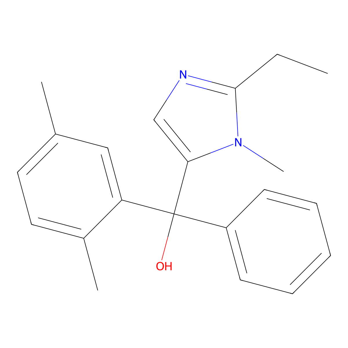 (2,5-Dimethylphenyl)-(2-ethyl-3-methylimidazol-4-yl)-phenylmethanol molecular structure, CAS 425395-46-6