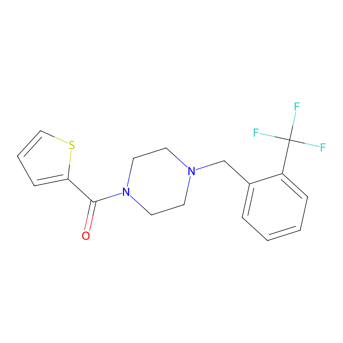 Thiophen-2-yl{4-[2-(trifluoromethyl)benzyl]piperazin-1-yl}methanone molecular structure, CAS 425395-50-2
