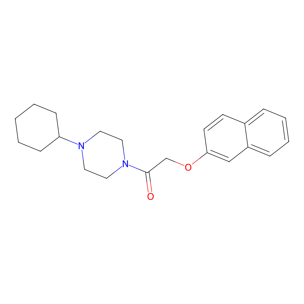 1-(4-Cyclohexylpiperazin-1-yl)-2-naphthalen-2-yloxyethanone molecular structure, CAS 425395-51-3