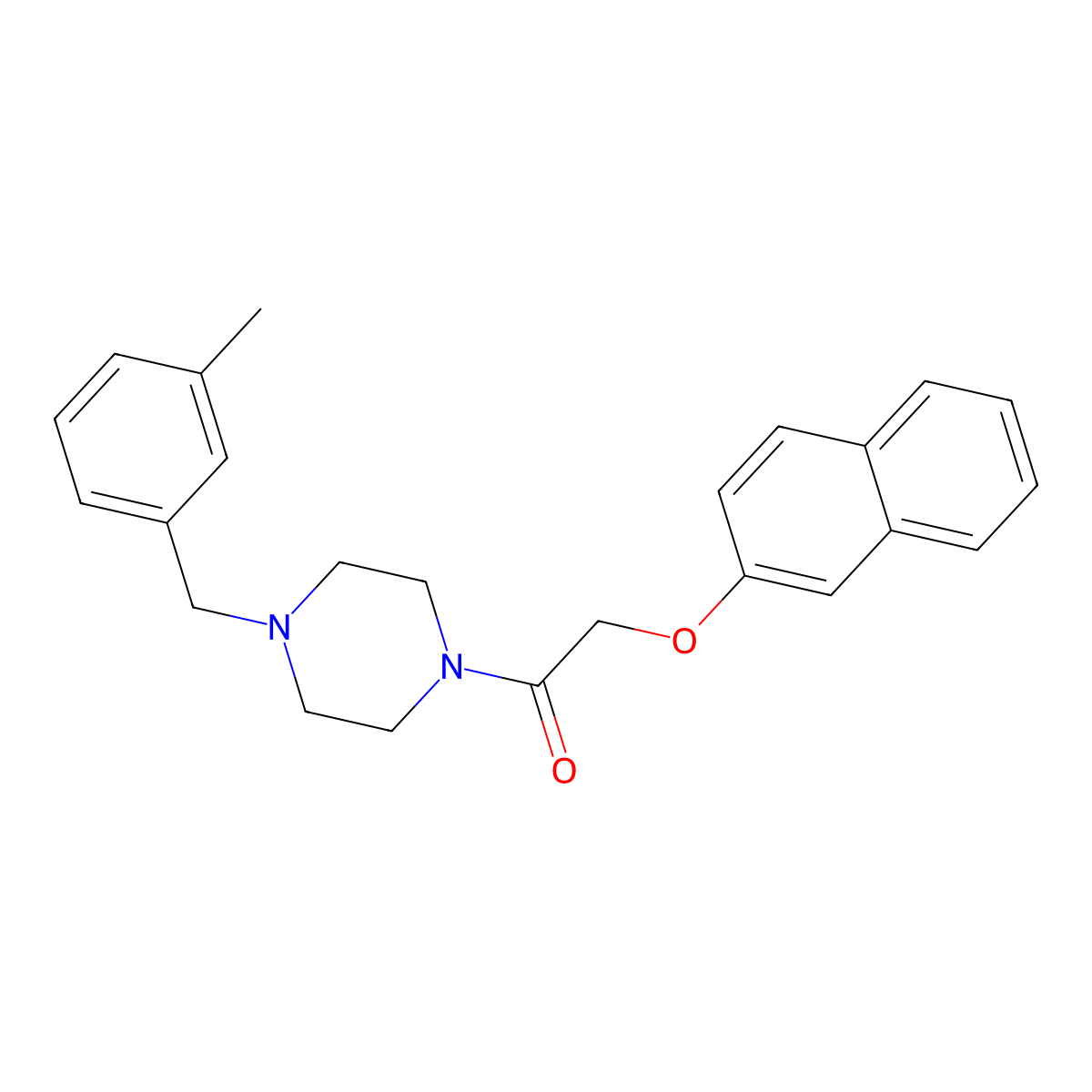 1-[4-[(3-Methylphenyl)methyl]piperazin-1-yl]-2-naphthalen-2-yloxyethanone molecular structure, CAS 425395-92-2