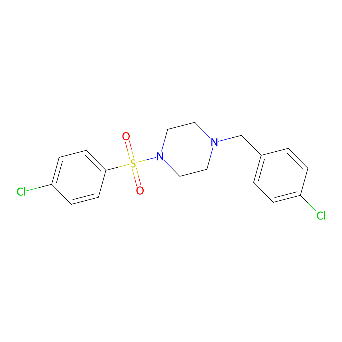 1-(4-Chlorobenzyl)-4-[(4-chlorophenyl)sulfonyl]piperazine molecular structure, CAS 425396-14-1