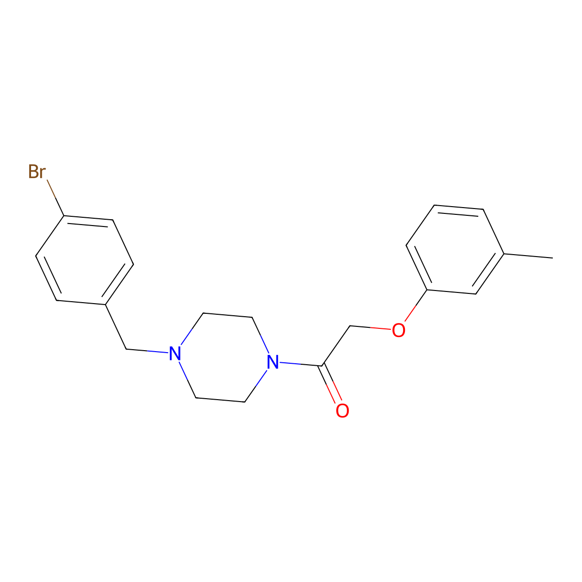 1-[4-[(4-Bromophenyl)methyl]piperazin-1-yl]-2-(3-methylphenoxy)ethanone molecular structure, CAS 425396-47-0