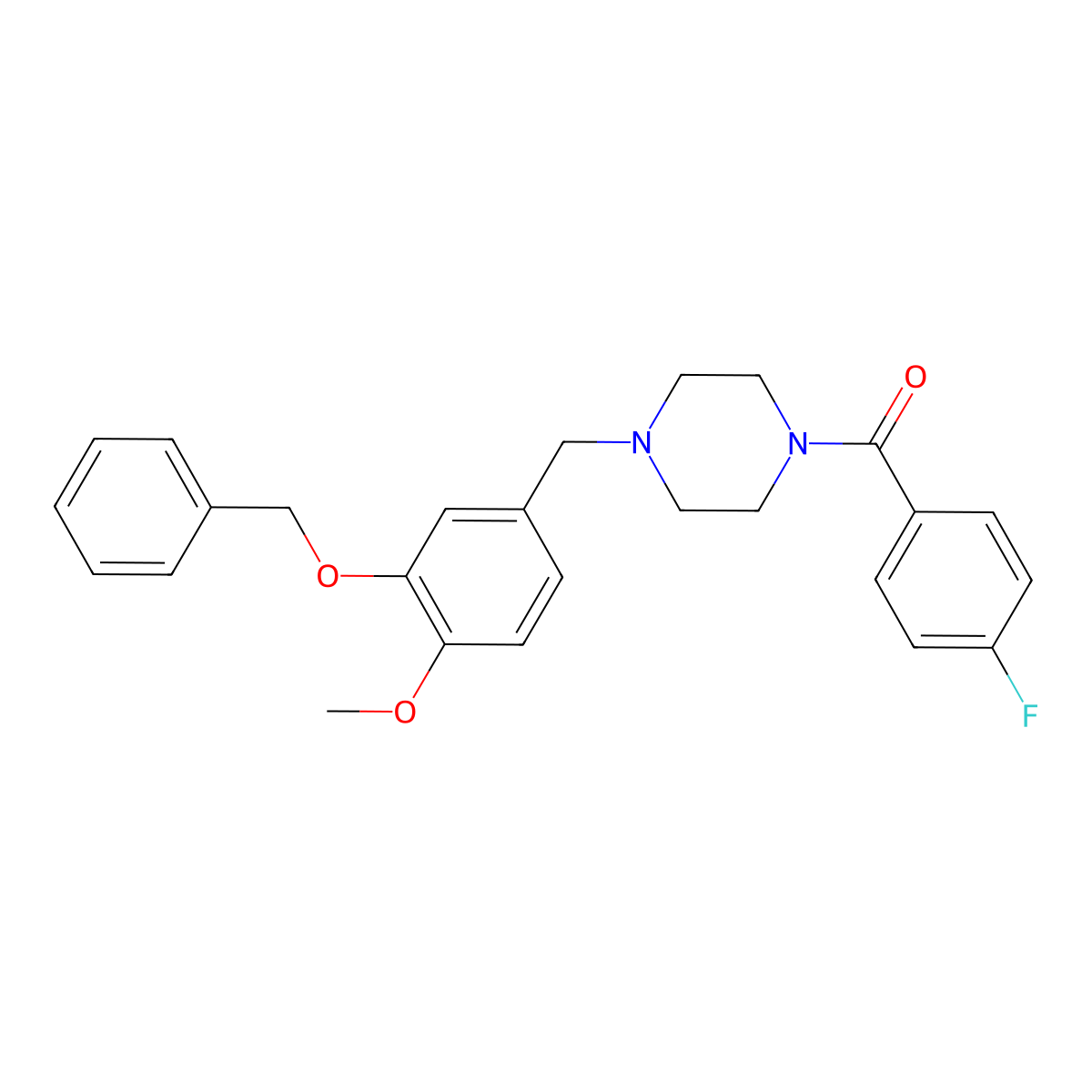 (4-Fluorophenyl)-[4-[(4-methoxy-3-phenylmethoxyphenyl)methyl]piperazin-1-yl]methanone molecular structure, CAS 425397-22-4