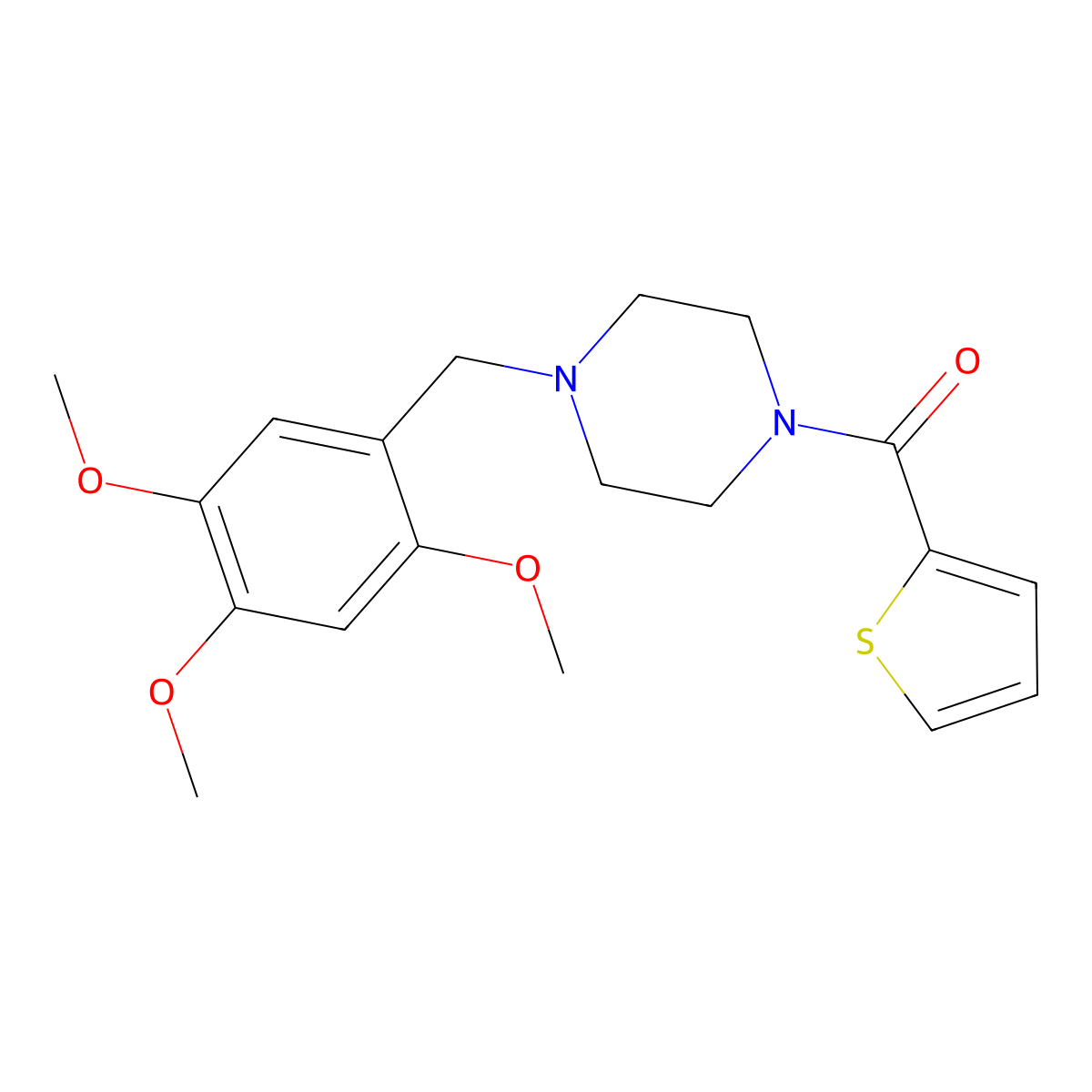 Thiophen-2-yl-[4-[(2,4,5-trimethoxyphenyl)methyl]piperazin-1-yl]methanone molecular structure, CAS 425397-61-1