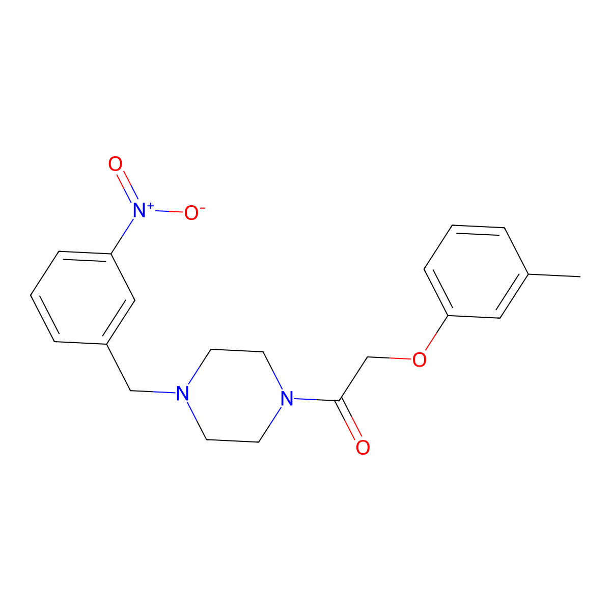 2-(3-Methylphenoxy)-1-[4-[(3-nitrophenyl)methyl]piperazin-1-yl]ethanone molecular structure, CAS 425397-89-3