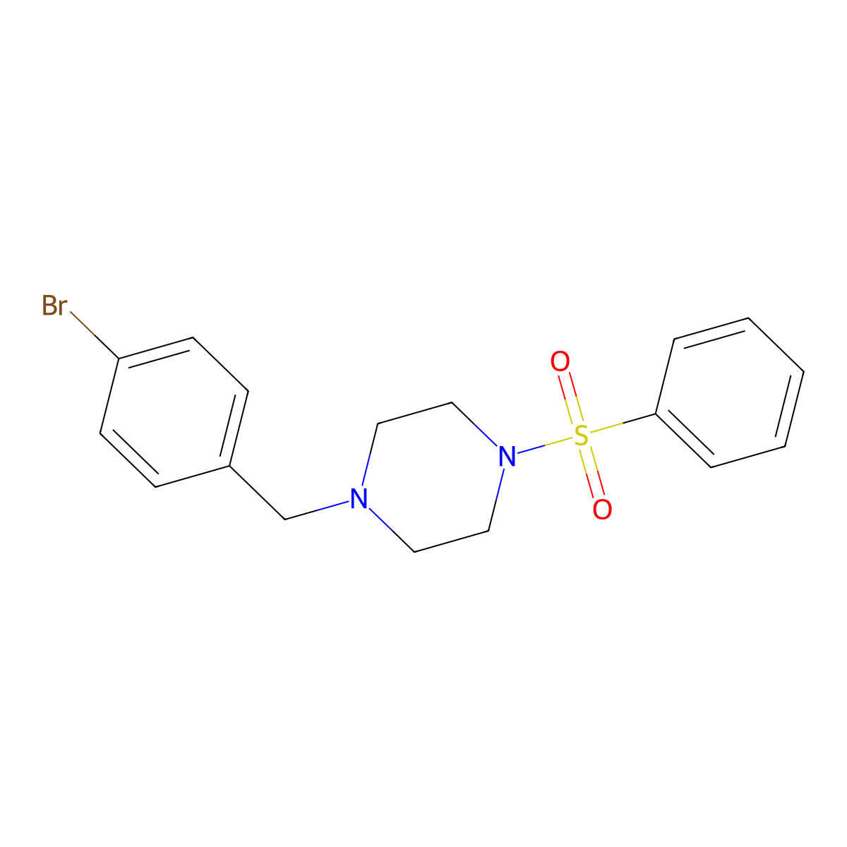 1-(Benzenesulfonyl)-4-[(4-bromophenyl)methyl]piperazine molecular structure, CAS 425398-21-6