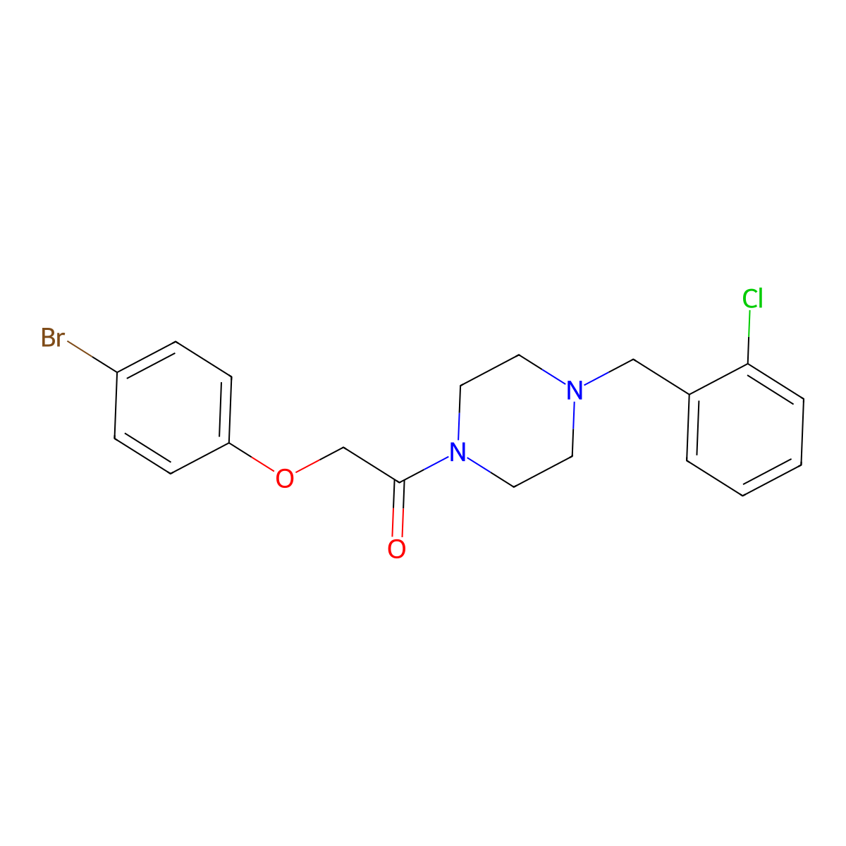 2-(4-Bromophenoxy)-1-[4-[(2-chlorophenyl)methyl]piperazin-1-yl]ethanone molecular structure, CAS 425398-40-9