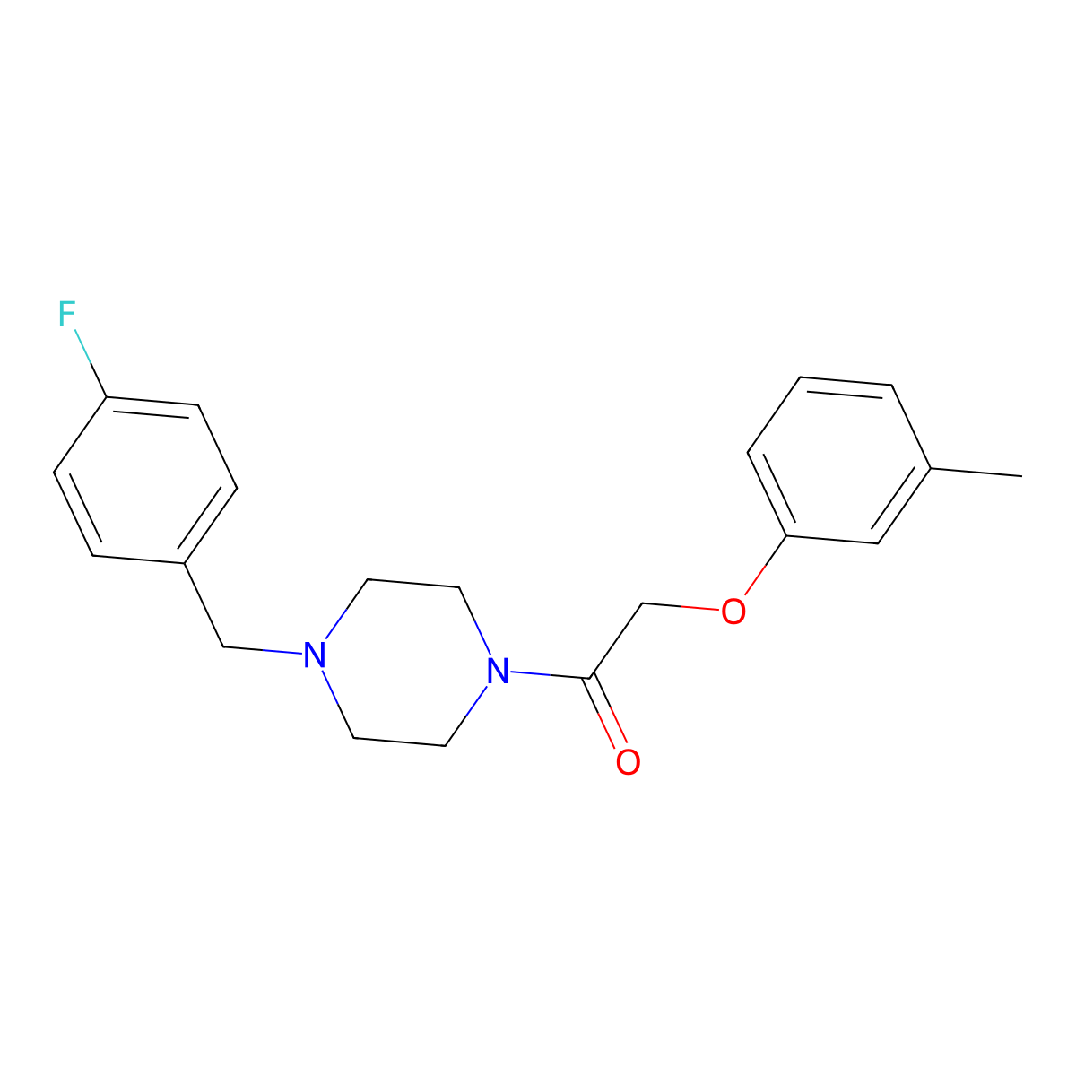 1-[4-[(4-Fluorophenyl)methyl]piperazin-1-yl]-2-(3-methylphenoxy)ethanone molecular structure, CAS 425398-63-6