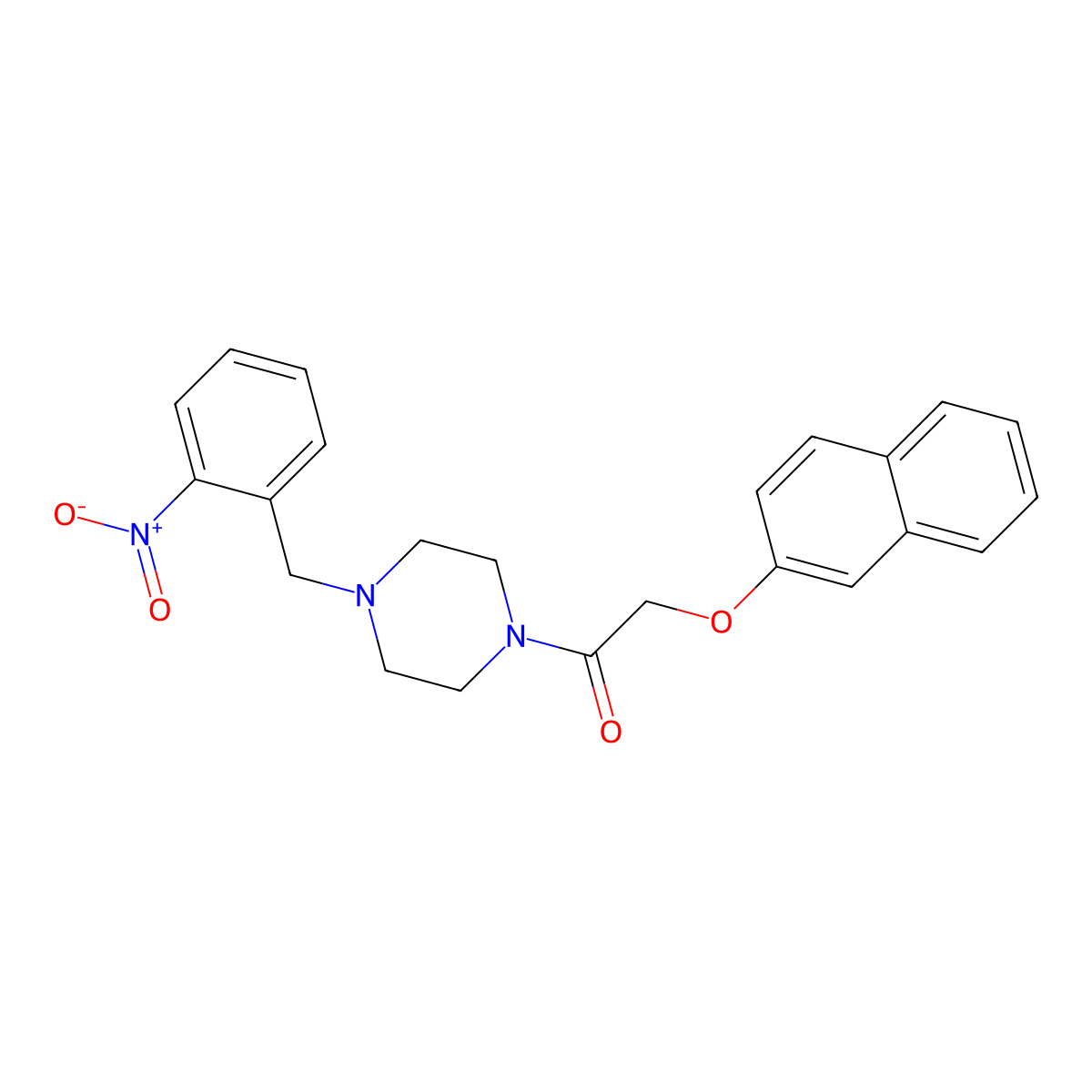 2-Naphthalen-2-yloxy-1-[4-[(2-nitrophenyl)methyl]piperazin-1-yl]ethanone molecular structure, CAS 425398-64-7