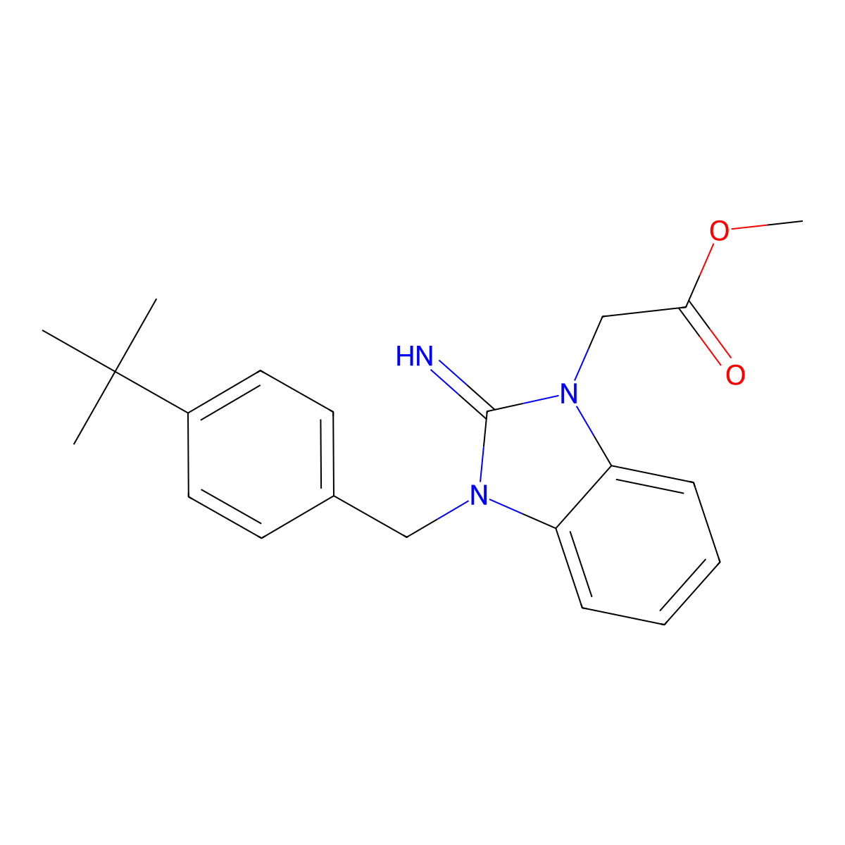 methyl [3-(4-tert-butylbenzyl)-2-imino-2,3-dihydro-1H-benzimidazol-1-yl]acetate molecular structure, CAS 425399-63-9
