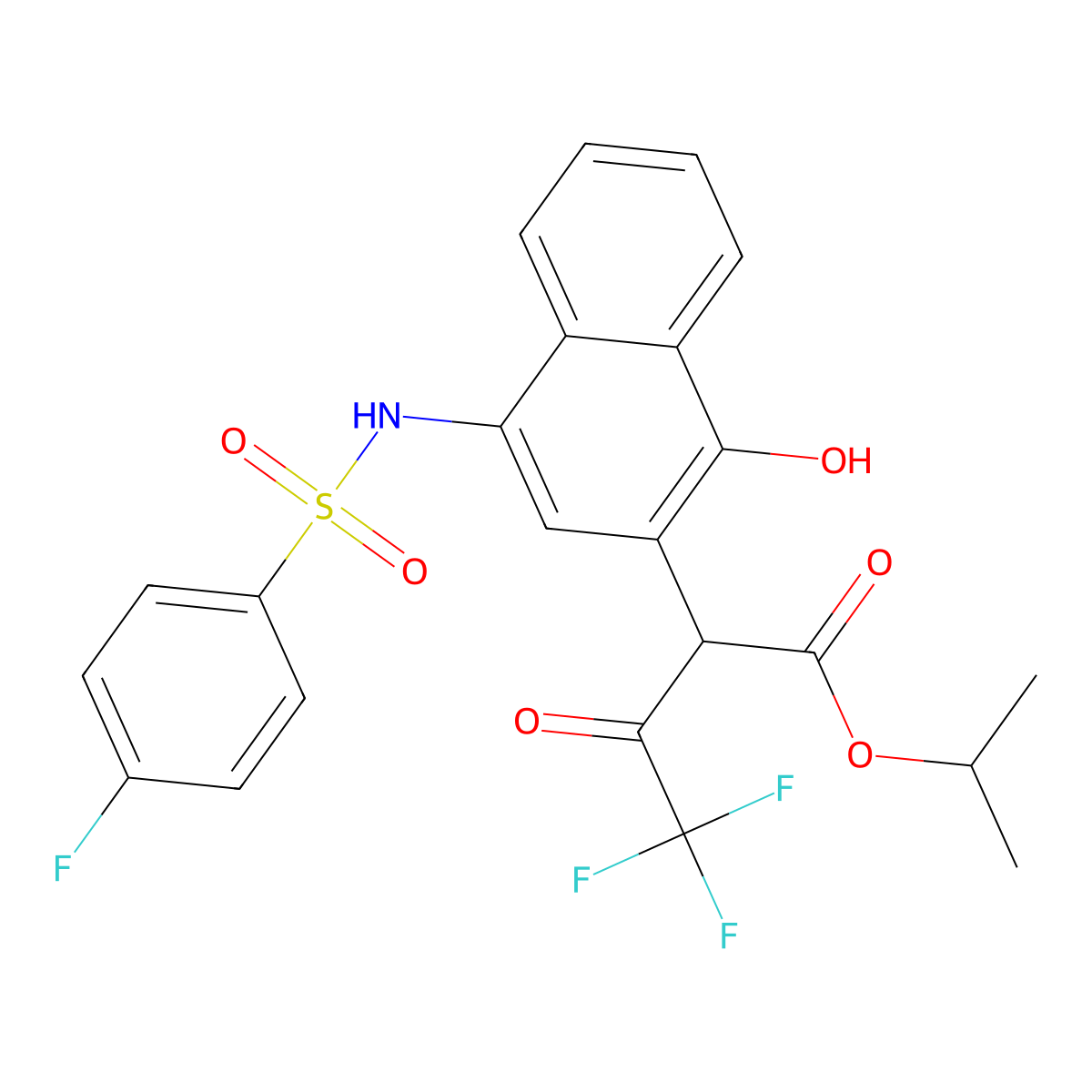 Propan-2-yl 4,4,4-trifluoro-2-[4-[(4-fluorophenyl)sulfonylamino]-1-hydroxynaphthalen-2-yl]-3-oxobutanoate molecular structure, CAS 425400-02-8