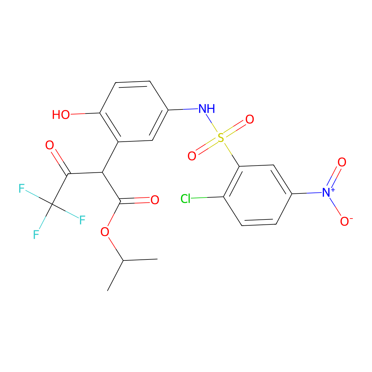 Propan-2-yl 2-[5-[(2-chloro-5-nitrophenyl)sulfonylamino]-2-hydroxyphenyl]-4,4,4-trifluoro-3-oxobutanoate molecular structure, CAS 425400-40-4