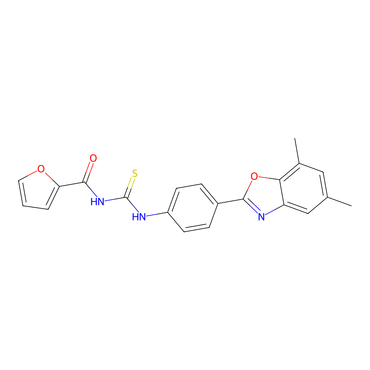 N-[[4-(5,7-dimethyl-1,3-benzoxazol-2-yl)phenyl]carbamothioyl]furan-2-carboxamide molecular structure, CAS 425400-86-8