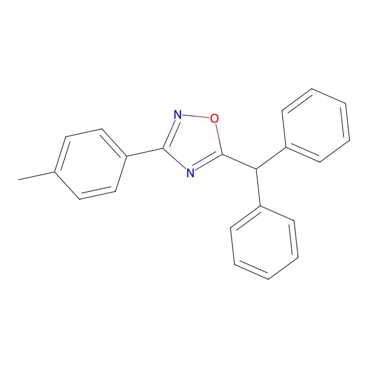 5-(Diphenylmethyl)-3-(4-methylphenyl)-1,2,4-oxadiazole molecular structure, CAS 425401-53-2