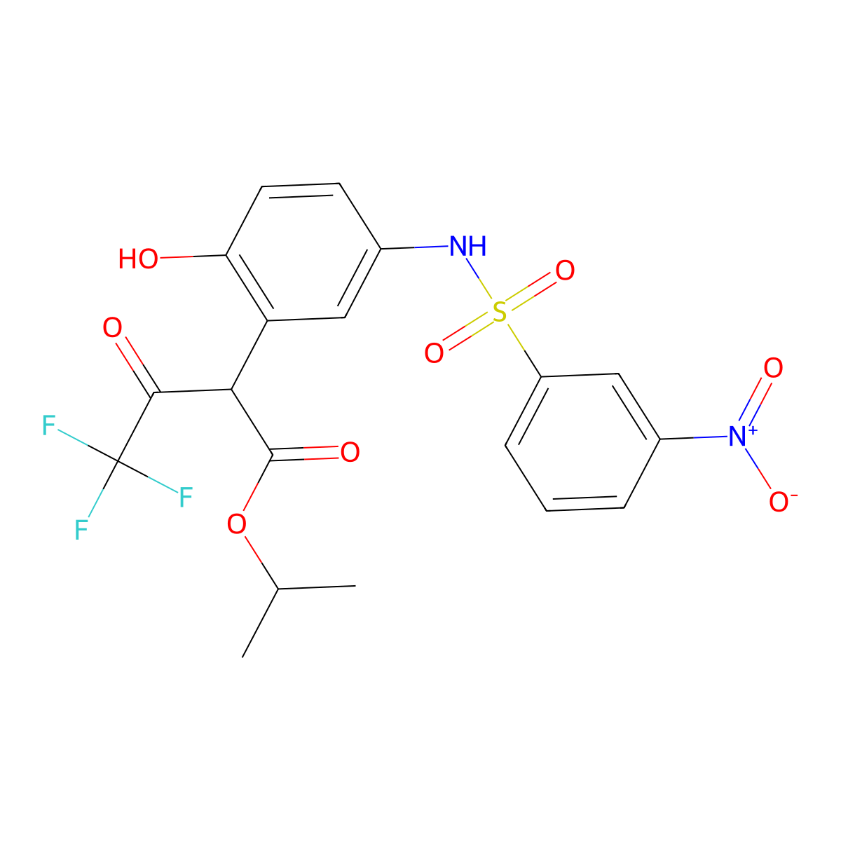 Propan-2-yl 4,4,4-trifluoro-2-[2-hydroxy-5-[(3-nitrophenyl)sulfonylamino]phenyl]-3-oxobutanoate molecular structure, CAS 425401-69-0