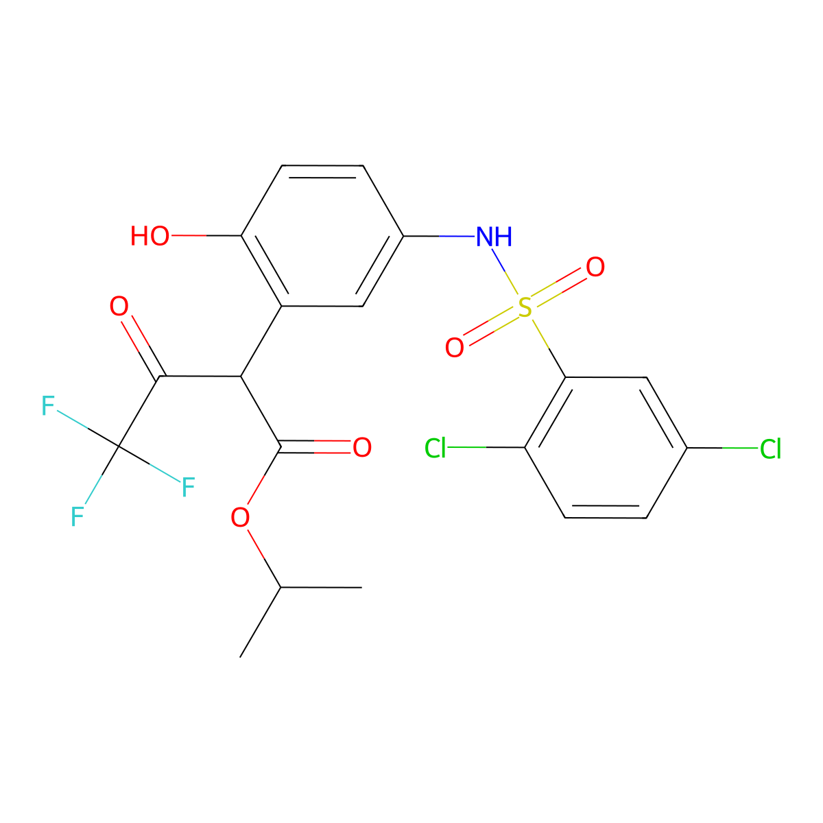 Propan-2-yl 2-[5-[(2,5-dichlorophenyl)sulfonylamino]-2-hydroxyphenyl]-4,4,4-trifluoro-3-oxobutanoate molecular structure, CAS 425401-78-1