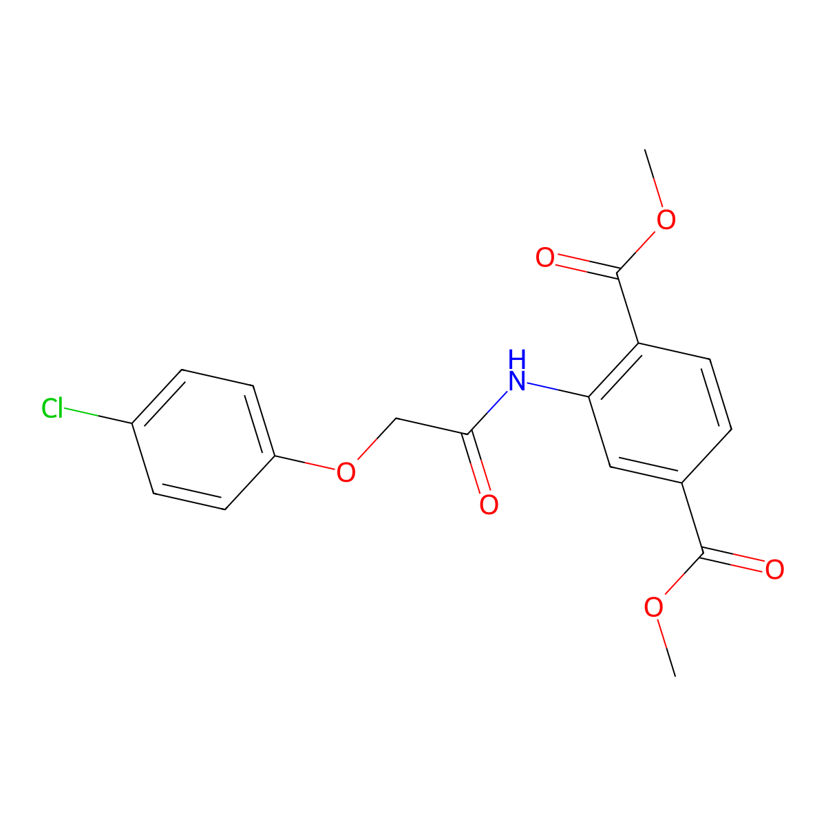 Dimethyl 2-{[(4-chlorophenoxy)acetyl]amino}benzene-1,4-dicarboxylate molecular structure, CAS 425402-10-4