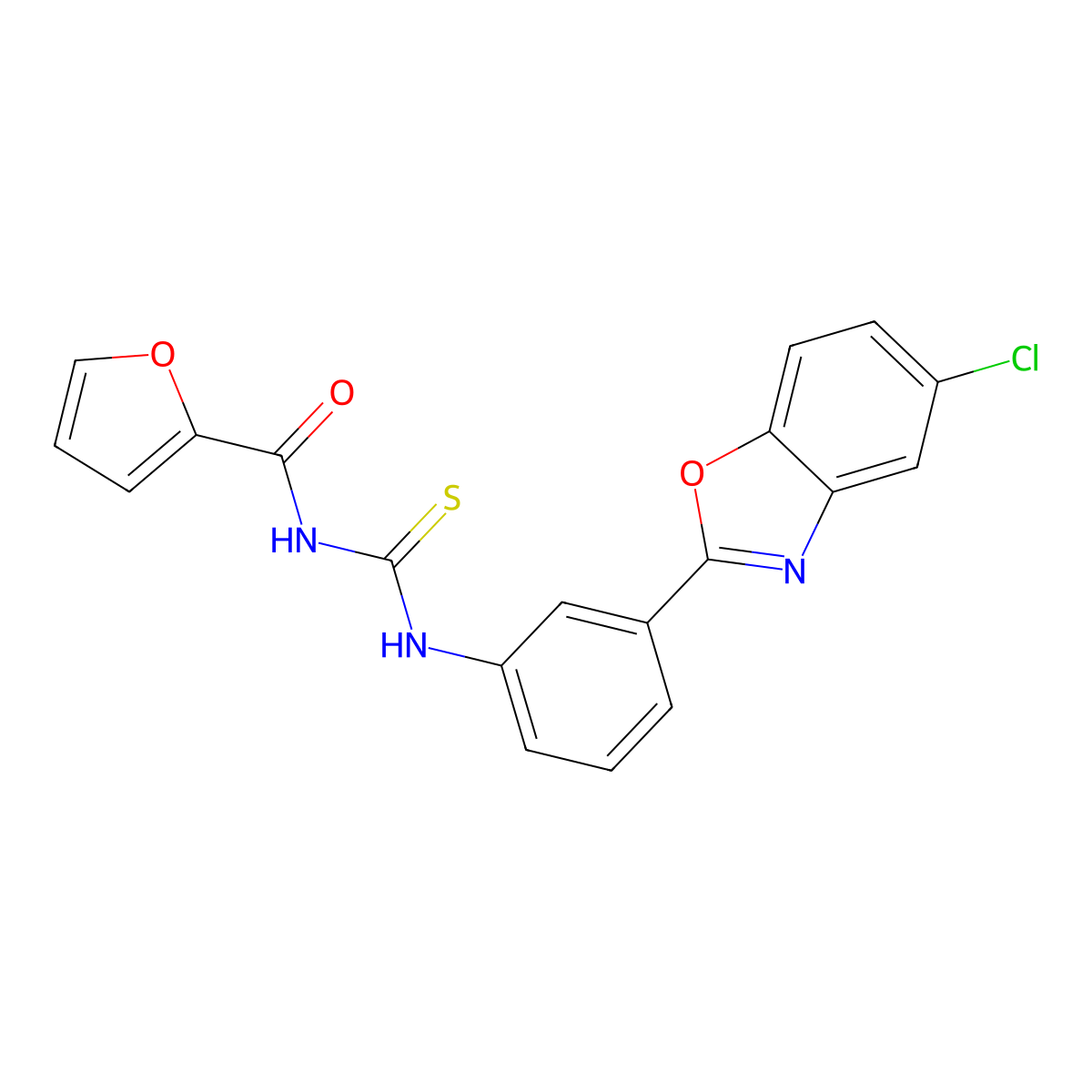N-[[3-(5-chloro-1,3-benzoxazol-2-yl)phenyl]carbamothioyl]furan-2-carboxamide molecular structure, CAS 425402-21-7