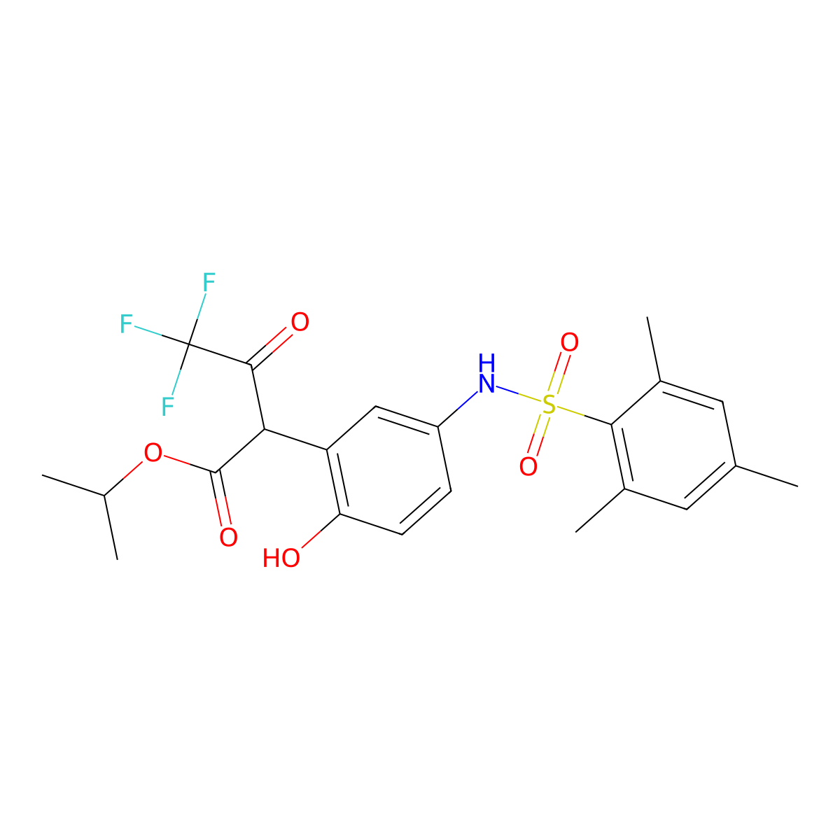 Propan-2-yl 4,4,4-trifluoro-2-[2-hydroxy-5-[(2,4,6-trimethylphenyl)sulfonylamino]phenyl]-3-oxobutanoate molecular structure, CAS 425402-74-0