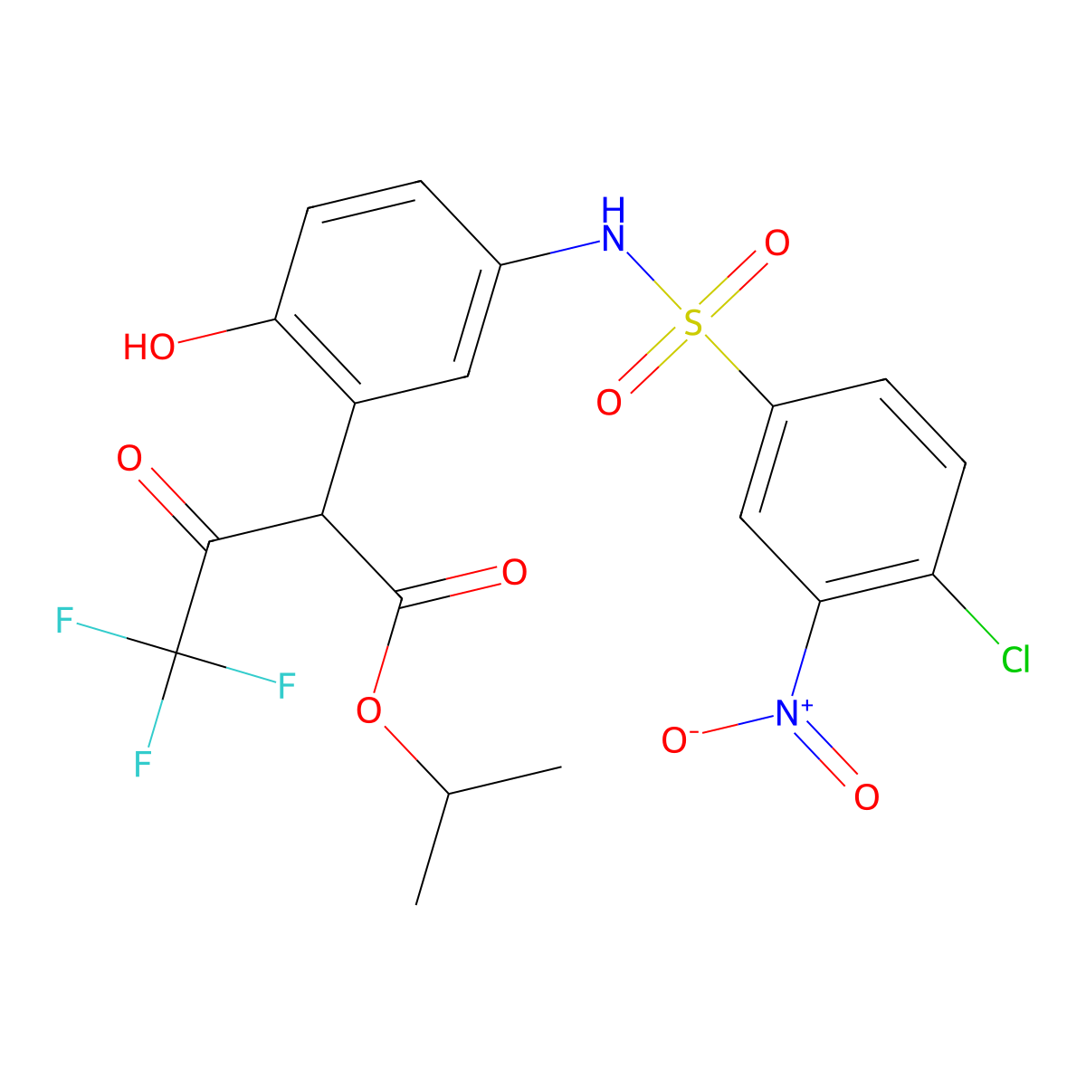 Propan-2-yl 2-[5-[(4-chloro-3-nitrophenyl)sulfonylamino]-2-hydroxyphenyl]-4,4,4-trifluoro-3-oxobutanoate molecular structure, CAS 425403-42-5
