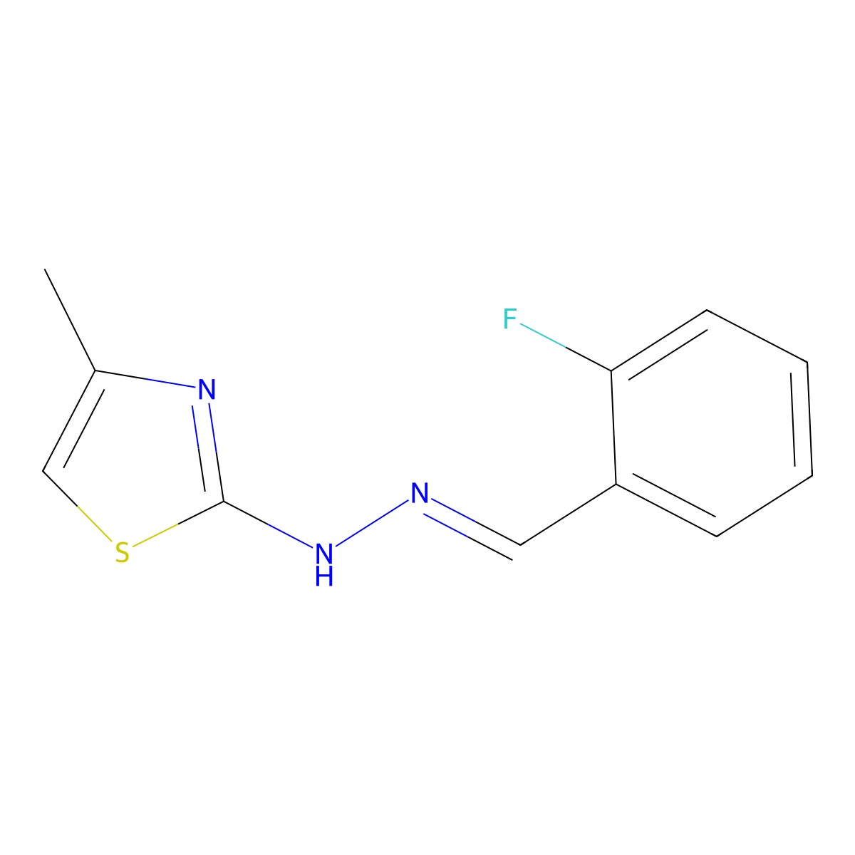 N-[(2-fluorophenyl)methylideneamino]-4-methyl-1,3-thiazol-2-amine molecular structure, CAS 425403-47-0