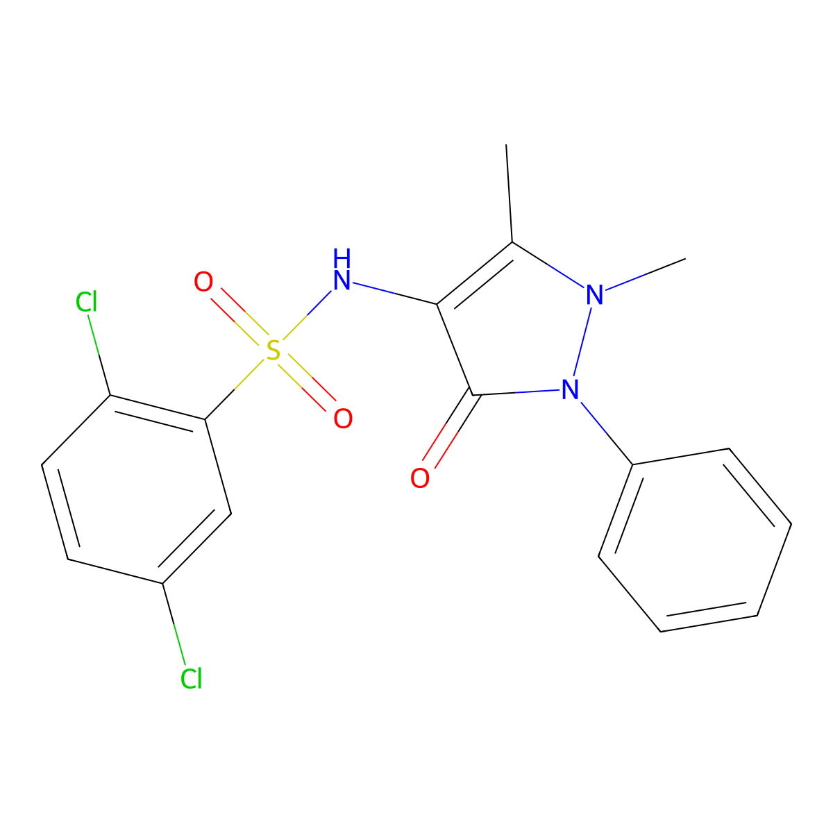 2,5-dichloro-N-(1,5-dimethyl-3-oxo-2-phenyl-2,3-dihydro-1H-pyrazol-4-yl)benzenesulfonamide molecular structure, CAS 425410-18-0