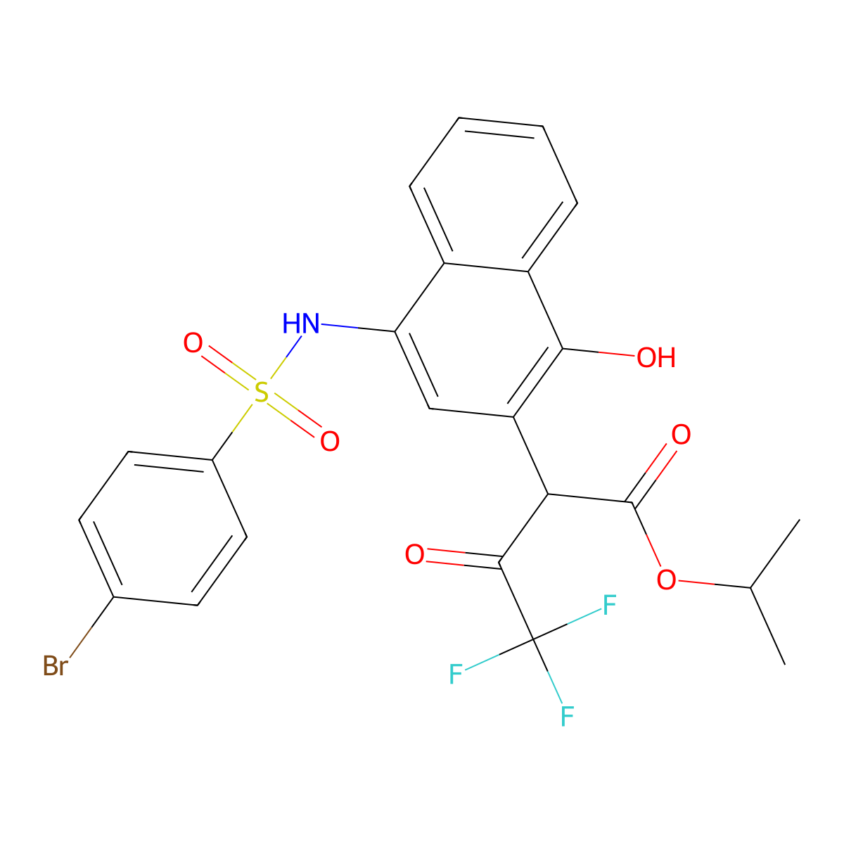 Propan-2-yl 2-[4-[(4-bromophenyl)sulfonylamino]-1-hydroxynaphthalen-2-yl]-4,4,4-trifluoro-3-oxobutanoate molecular structure, CAS 425410-46-4