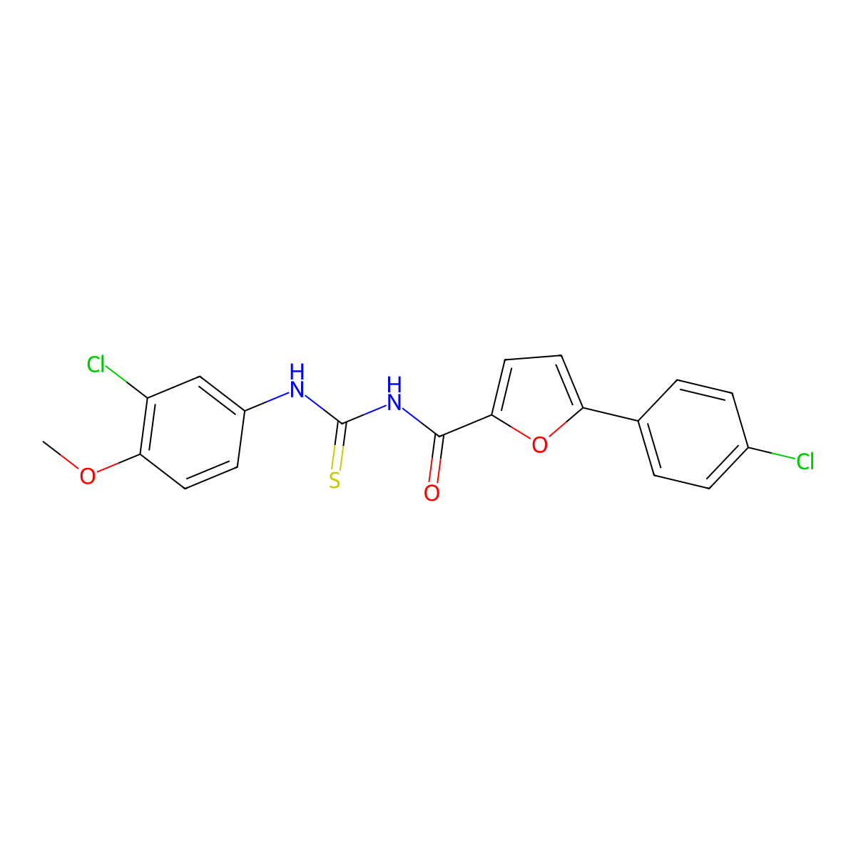 N-[(3-chloro-4-methoxyphenyl)carbamothioyl]-5-(4-chlorophenyl)furan-2-carboxamide molecular structure, CAS 425411-43-4