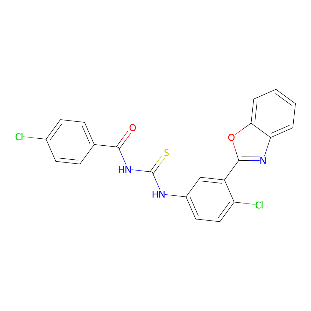 N-[[3-(1,3-benzoxazol-2-yl)-4-chlorophenyl]carbamothioyl]-4-chlorobenzamide molecular structure, CAS 425411-67-2