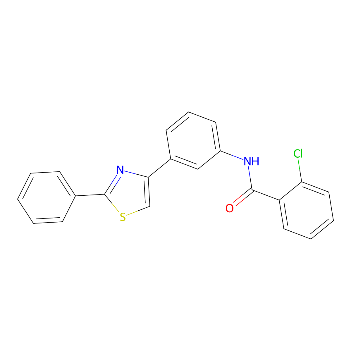 2-chloro-N-[3-(2-phenyl-1,3-thiazol-4-yl)phenyl]benzamide molecular structure, CAS 425412-14-2