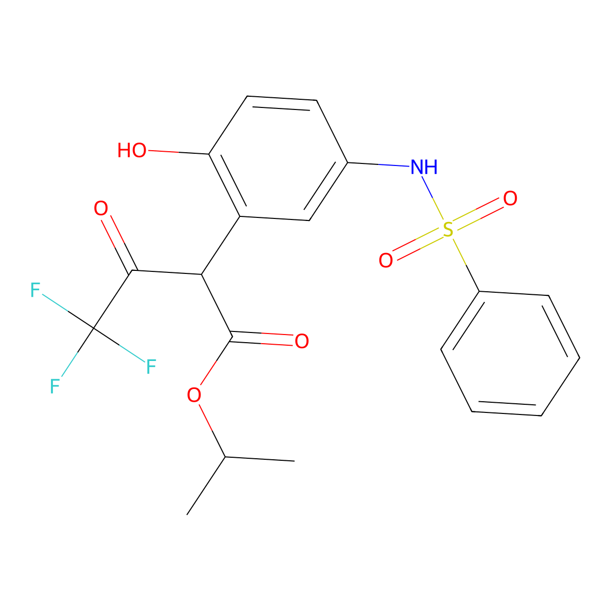 Propan-2-yl 2-[5-(benzenesulfonamido)-2-hydroxyphenyl]-4,4,4-trifluoro-3-oxobutanoate molecular structure, CAS 425412-67-5