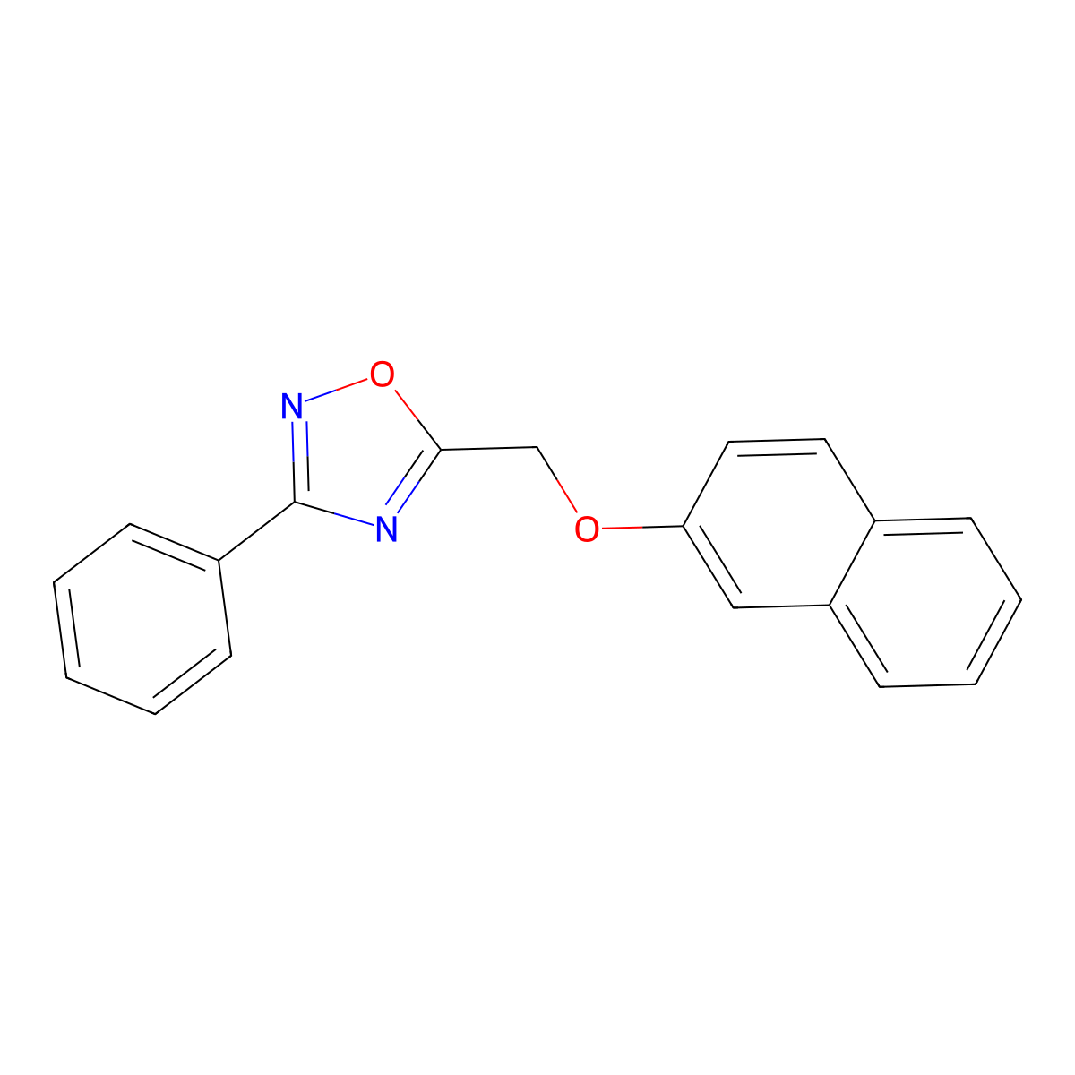 5-[(Naphthalen-2-yloxy)methyl]-3-phenyl-1,2,4-oxadiazole molecular structure, CAS 425412-79-9