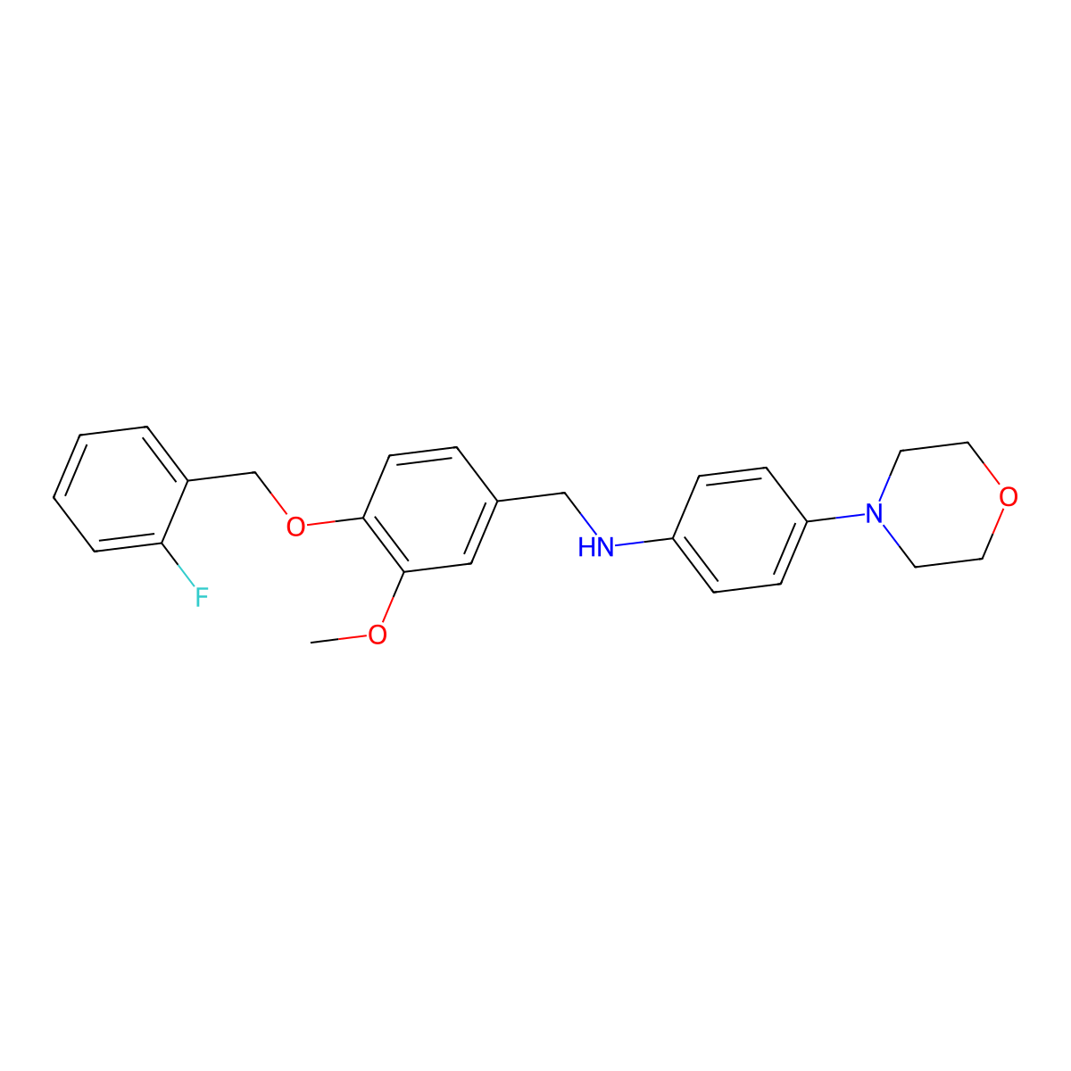 N-[[4-[(2-fluorophenyl)methoxy]-3-methoxyphenyl]methyl]-4-morpholin-4-ylaniline molecular structure, CAS 425413-32-7