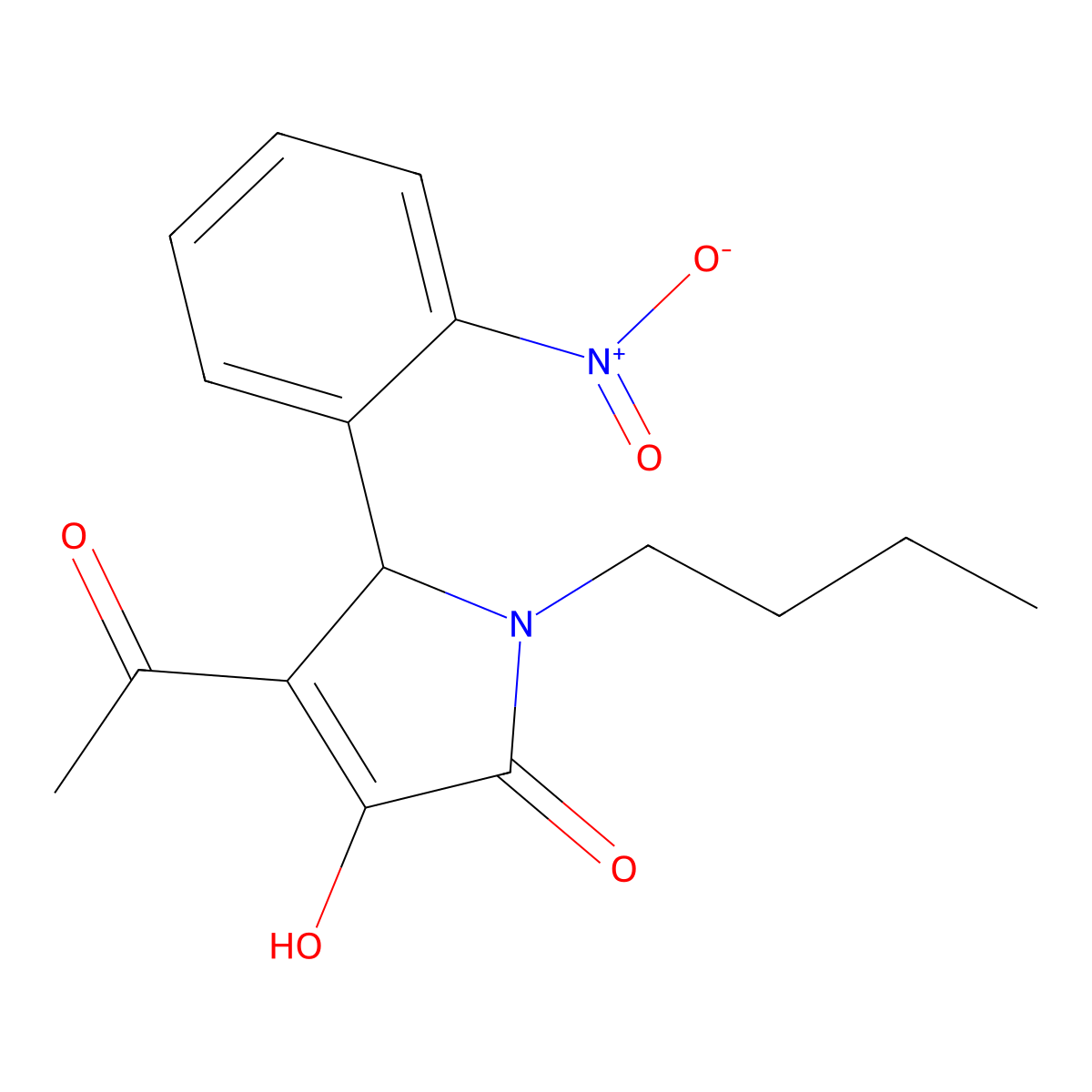 3-acetyl-1-butyl-4-hydroxy-2-(2-nitrophenyl)-2H-pyrrol-5-one molecular structure, CAS 425413-55-4