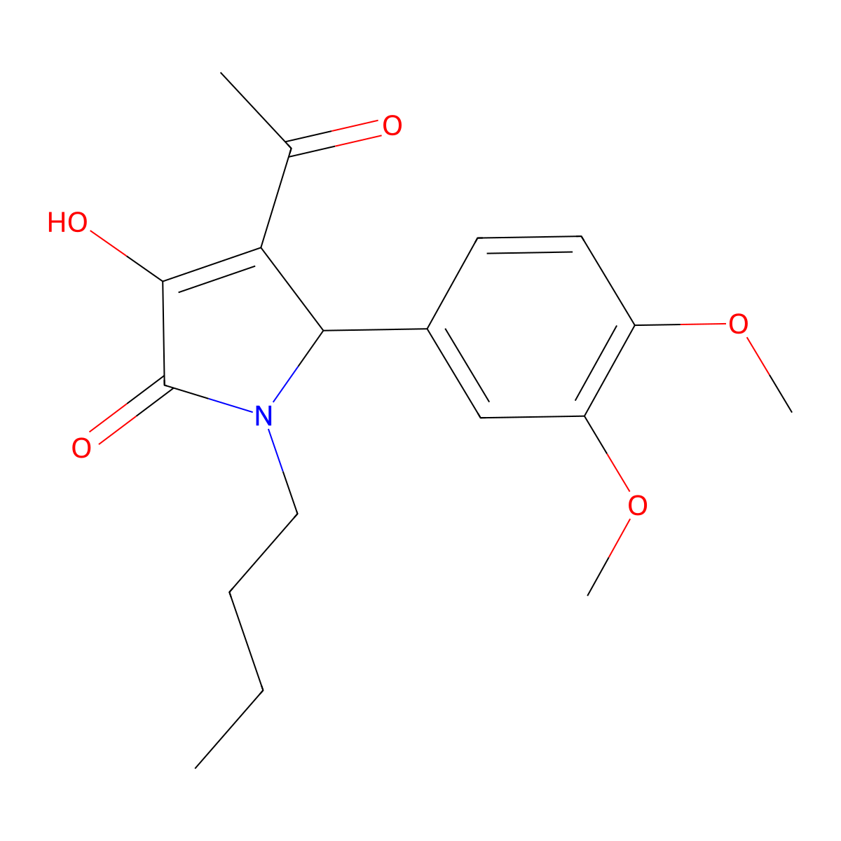 3-acetyl-1-butyl-2-(3,4-dimethoxyphenyl)-4-hydroxy-2H-pyrrol-5-one molecular structure, CAS 425413-73-6