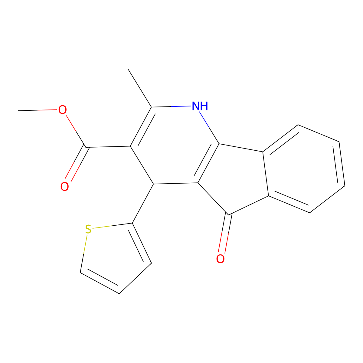 methyl 2-methyl-5-oxo-4-(thiophen-2-yl)-4,5-dihydro-1H-indeno[1,2-b]pyridine-3-carboxylate molecular structure, CAS 425414-40-0