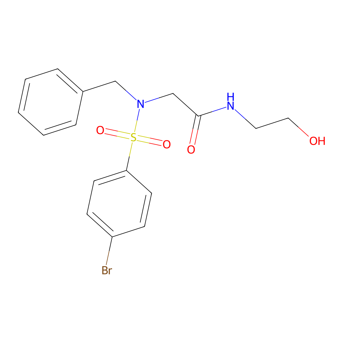 2-[benzyl-(4-bromophenyl)sulfonylamino]-N-(2-hydroxyethyl)acetamide molecular structure, CAS 425414-82-0