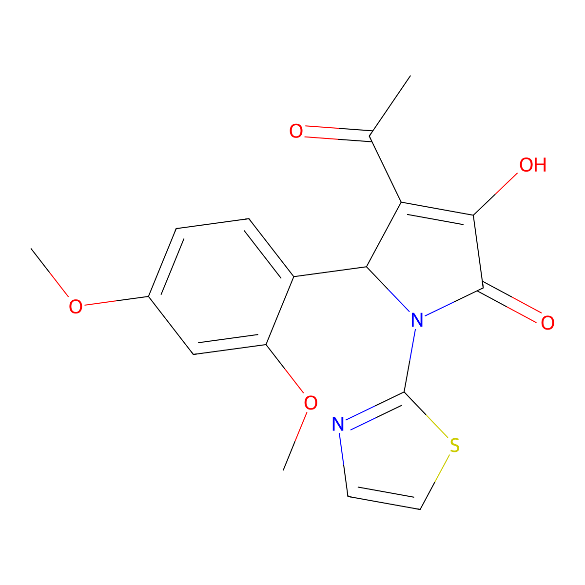 4-acetyl-5-(2,4-dimethoxyphenyl)-3-hydroxy-1-(1,3-thiazol-2-yl)-1,5-dihydro-2H-pyrrol-2-one molecular structure, CAS 425415-13-0