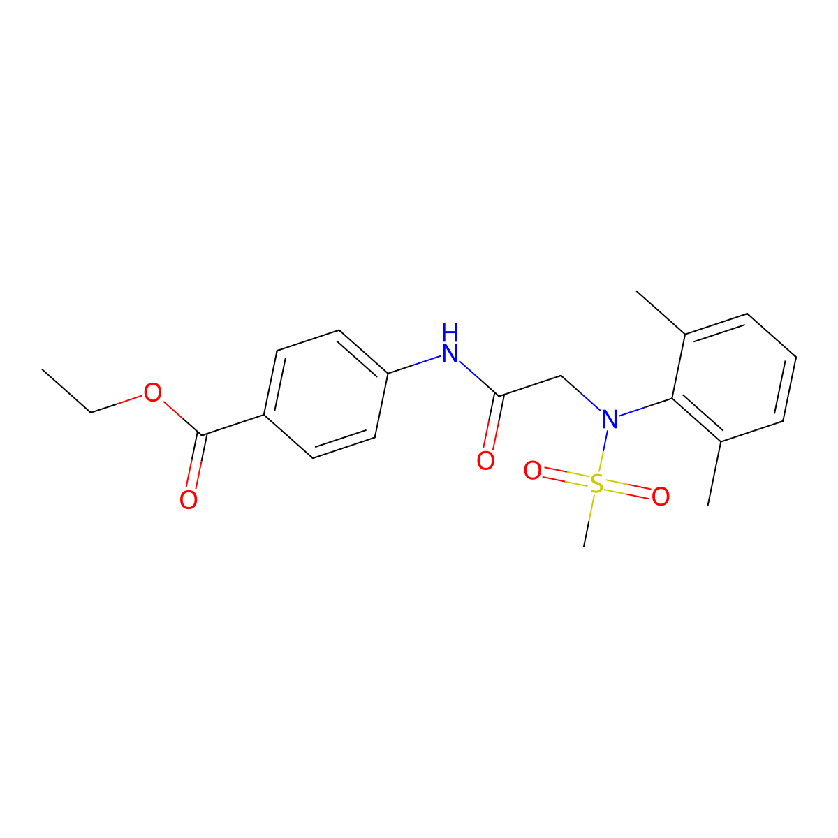 Ethyl 4-({[2,6-dimethyl(methylsulfonyl)anilino]acetyl}amino)benzoate molecular structure, CAS 425415-83-4