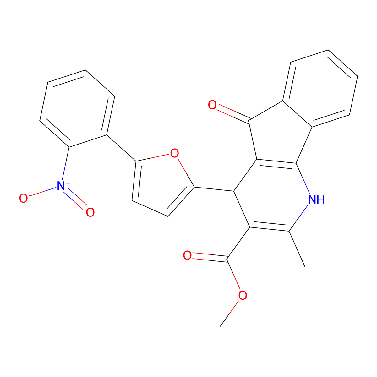 methyl 2-methyl-4-(5-(2-nitrophenyl)furan-2-yl)-5-oxo-4,5-dihydro-1H-indeno[1,2-b]pyridine-3-carboxylate molecular structure, CAS 425415-95-8